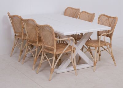 Vanamo pöytä 180cm + 6kpl Vivi tuoleja