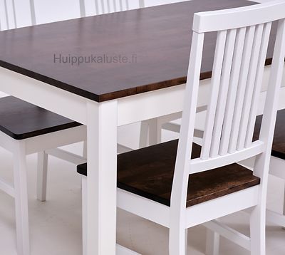 Moona pöytä 120x80cm+4kpl Moona tuolia valkoinen/pähkinä