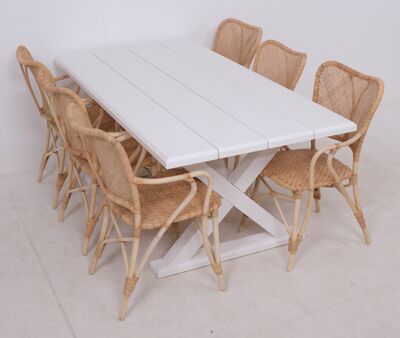 Vanamo pöytä 180cm + 6kpl Vivi tuoleja