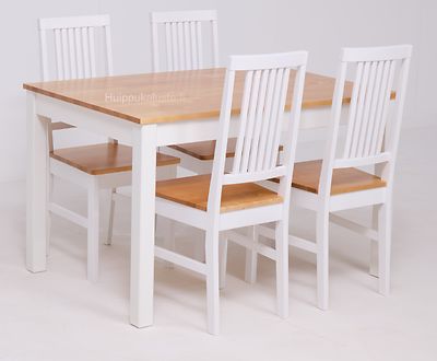 Moona pöytä 120x80cm+4kpl Moona tuolia valkoinen/koivu