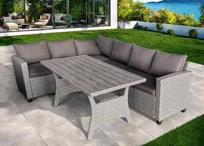 Crumley polyrottinkinen kulmasohva + pöytä harmaa