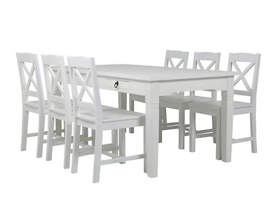 Acazia Madrid ruokaryhmä. Pöytä 175x90 valkea + 6-Madrid tuolia