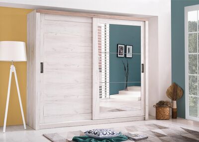 KENT liukuovivaatekaappi 225 OG valkoinen tammi/harmaa tammi