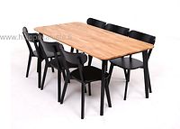 Mari ruokaryhmä. Pöytä 170x85cm + 6-tuolia musta/tammi