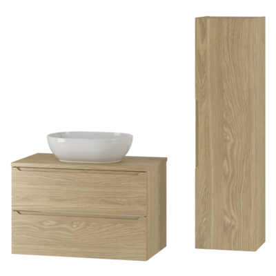 ETNA-01 Allaskaappi pesualtaalla ja työtasolla 80 cm, sekä seinäkaapilla TAMMI Setti-34