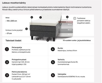 Lakeus moottorisänky 90x200cm +petauspatja