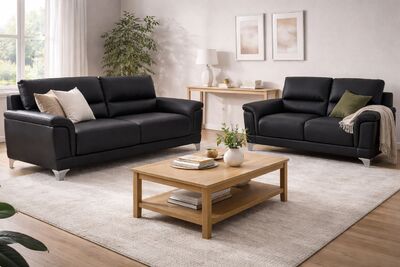 Saana nahkasohvakalusto 3+2 istuttavana musta