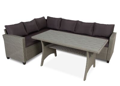 Crumley polyrottinkinen kulmasohva + pöytä harmaa