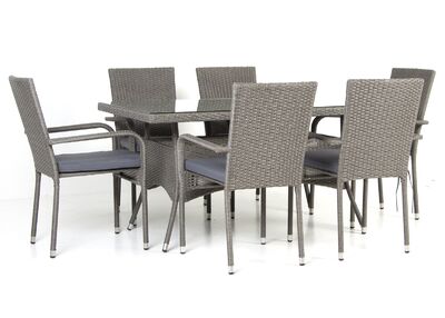 BAY WICKER polyrottinkikalusto. Pöytä+6-tuolia tummanharmaa