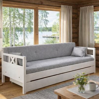 Sille levitettävä laverisohva+taittopatjasarja+laatikko kuultovalkoinen