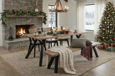 Lana lankkupöytä + 3-tuolia ja penkki puujaloilla