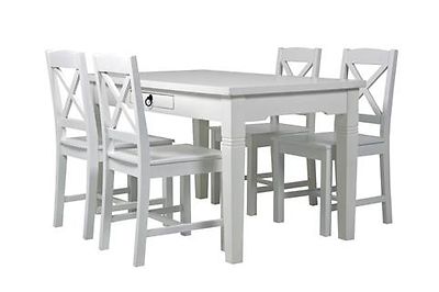 Acazia Madrid ruokaryhmä. Pöytä 135x80 valkea + 4-Madrid tuolia