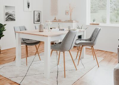 Bergen jatkettava ruokapöytä valkoinen/tammi